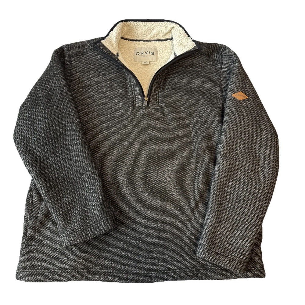 Orvis Classic Collection Quarter Zip‎ Sherpa Fleece Pullover Sweatshirt Men's Lg
